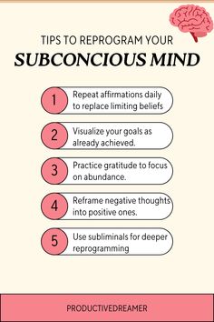 the info sheet shows how to use subconcious mind for effective learning and self - care