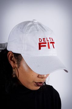 With unique designs you won't find anywhere else, our caps are the quality type that are designed with a thicker woven fabric. Not those flimsy weak ones that lose shape. 100% stitched embroidered design. Sport cap. Curved brim. Dry Clean Only Comes in: adjust back. Perfect for those Devastating Divas who needs head/face protection from the sun, sweat and elements while out doing fitness, events or anything fun. Luxury Athleisure, Kappa Alpha Psi, Cap White, Delta Sigma Theta, Face Protection, Dad Cap, Sports Caps, Athleisure Wear, Dad Caps