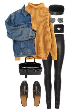 "Untitled #903" by minhie-inspiration ❤ liked on Polyvore featuring Helmut Lang, Wrangler, Yves Saint Laurent, Eugenia Kim, Ray-Ban, Givenchy and Gucci Winter Leggings, Yellow Sweater, Fashion Fall, Casual Winter Outfits, Fashion 2018