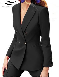 35% Rayon/ 65% polyester Flat Include Blazer + Pants Peak lapel Center Vent Double Breasted 4 Buttons Real pocket Full lined Machine wash / Hand wash Color or size customization please note in the order Tuxedo Women Suits, Womens Suit Vest, Nancy Wilson, Womens Suits, Shopping Party, Fashion Tops Blouse, Beautiful Suit, Woman Suit Fashion, Futuristic Fashion