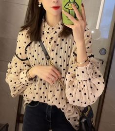 Retro Polka Dot Style Long Sleeve Blouse Shirt – Tomscloth Polka Dot Long Sleeve Top For Fall, Trendy Long Sleeve Polka Dot Blouse, Polka Dot Long Sleeve Shirt For Spring, Coquette Grunge Aesthetic, 90s Fashion Grunge Outfits, Aesthetic Outfits Y2k, Polka Dot Style, 90s Y2k Fashion, Coquette Grunge