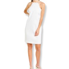 100 % Authentic Trina Turk Brand New With Tag. Trina Turk Visitor Ruffle Sleeveless Shift Dress White Size 4 Showcase Your Fashion-Forward Style In The Trina Turktm Visitor Dress Featuring A Shift Silhouette, A Scalloped Trim, And A Lined Poly Fabrication. Short Dress Boasts A High Neckline And Fixed Over-The-Shoulder Straps. Concealed Zipper Back Closure. Straight Hemline Falls Above The Knees. 100% Polyester. Lining: 94% Polyester, 6% Spandex. Machine Wash Summer Dresses Knee Length, Red Sheath Dress, Eyelet Lace Dress, Striped Shift Dress, Pink Formal Dresses, Trina Turk Dresses, Black Strapless Dress, Houndstooth Dress, Flounced Dress