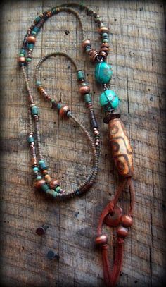 Leather Beaded Necklace, Mixed Media Jewelry, Navajo Turquoise, Creating Jewelry, African Jewelry, Heishi Beads, Coconut Shell, Creative Jewelry, Bijoux Diy