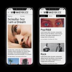 two cell phones showing the same page on their screens, one with an image of a woman's face