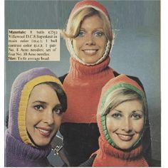 three women wearing knitted hats and scarves on the cover of a knitting pattern