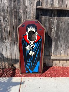 Visit my instagram to receive 20% off @creativchickshop This Dracula cutout stands at 4 feet tall, it is made from MDO wood, painted with exterior house paints and sealed for protection. It is 100% handmade. This listing is for one cutout, the others can be bought separately.  See my other listings for the other characters. All of my items are made to order so be sure and order early as I do not keep inventory. Witch Cutout, Diy Halloween Face, Witch Display, Halloween Cutouts, House Paints, Halloween Yard Art, Surfing Santa, Face In Hole, Witch Signs