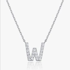 -Letter W- This Listing Is For Letter W 14k White Gold Plated Classic Boho Elegant Cubic Zirconia Initial Necklace Letter Please Let Me Know Below What Letter You Need Monogram Necklace Is A Beautiful Classic Way To Make A Statement! 10mm/0.4" In Height And Is 18" In Length With A 2" Extender. Nickel Free, Lead Free Hypoallergenic. Comes Packaged And Ready For Gift Giving. Makes A Sentimental Gift For A Friend, Daughter, Teacher Mom W Necklace, Diamond Initial Necklace, Teacher Mom, Letter W, Monogram Necklace, Sentimental Gifts, Initial Necklace, Womens Jewelry Necklace, Cubic Zirconia