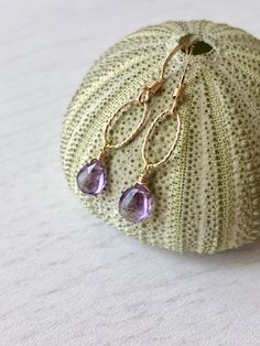 Amethyst Earrings, February Birthstone, Dainty Purple Drop Earrings, Simple Amethyst Jewelry, Gold or Silver, Purple Earrings, Gift for her These dainty, delicate drops are classic earrings with a Modern Twist, they feature 5mm Amethyst drops wire wrapped to an oval twisted link in gold filled or sterling silver. The earrings are suspended from ear wires in the finish of your choice. These are Simple, light weight earring you'll find yourself wearing almost daily. Ideal versatile gift for mother Lavender Pierced Earrings For Gift, Gold Amethyst Round Earrings, Elegant Purple Jewelry With Ear Wire, Elegant Gold Amethyst Hoop Earrings, Elegant Nickel-free Lavender Earrings, Elegant Lavender Nickel-free Earrings, Purple Amethyst Earrings For Pierced Ears, Purple Amethyst Jewelry For Pierced Ears, Purple Earrings With Ear Wire For Anniversary