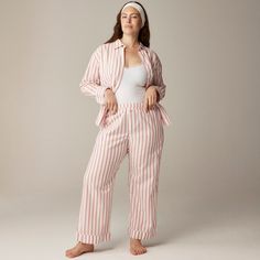 Relaxed pajama pant set in striped cotton poplin Pajama Pant, Linen Shop, Thanksgiving Outfit, Suit Shop, Long Sleeve Pyjamas, Pant Set, Striped Linen, Scarf Hairstyles, Cotton Poplin