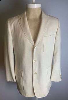 Vintage Palm Beach Linen Sports Coat Size 40 R Good condition. Has stains on the shoulder from storage and yellow spots. See photos. 3-button, center vent, patch pockets. Hole in the lapel for a buttonaire. 22" across the chest  17-1/2" shoulder to shoulder  24-1/2" from shoulder to cuff  35" from top of collar fold to hem Classic Solid Color Summer Blazer, Casual Semi-formal Sport Coat With Single Button, Classic Collared Sport Coat With Patch Pockets, Casual Sport Coat With Welt Pockets And Flat Front, Semi-formal Sport Coat With Pockets For Spring, Summer Business Blazer With Buttons, Semi-formal Spring Sport Coat With Pockets, Summer Formal Blazer With Pockets, Classic Spring Button-up Sport Coat