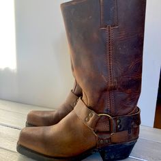 Frye Smoke Color Buckle Harness Boot Excellent Used Condition Perfect Height Distressed Look Retails New $498 {Smoke Free, Pet Free} Distressed Leather Boots, Frye Harness Boots, Doll Wardrobe, Harness Boots, Frye Boots, Leather Boots Women, Frye Shoes, Boots Women, Distressed Leather