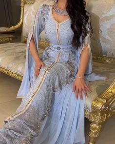 Elevate your style with our Dreamy Vow Luxury Dubai Moroccan Kaftan. Featuring a stunning blue evening dress with elegant long sleeves, this dress is perfect for any formal occasion. Made with high-quality materials, it's perfect for a wedding party or any special event. Stay elegant and stylish with this Muslim Arabic formal dress. Wedding Dress Overskirt, Dresses For Women Wedding, Silver Grey Dress, Custom Flower Girl Dress, Yellow Evening Dresses, Blue Evening Dress, Purple Evening Dress, Champagne Evening Dress, Green Evening Dress