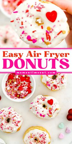 Whip up this Valentine's Day breakfast idea! These air fried donuts with biscuits are aready in just a few minutes. Soft and fluffy with a sweet glaze, these Easy Air Fryer Donuts are delicious! Save this simple Valentine's Day recipe! Air Fry Bacon, Valentine Snack, Air Fryer Donuts, Easy Yummy Breakfast, Biscuit Donuts, Mom On Timeout, Buttermilk Pancakes Fluffy, Cranberry Orange Scones, Valentines Snacks