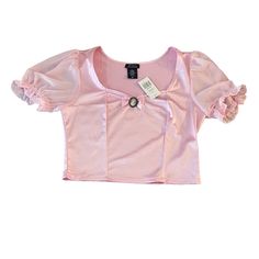 Pink Satin Top With Puffy Sleeves And Ruffles - Perfect For A Princess Look Pink Satin Top, Top With Puffy Sleeves, Princess Look, Satin Top, Puffy Sleeves, Pink Satin, A Princess, Hot Topic, Ruffles