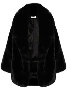 black faux-fur design shawl lapels open front long wide sleeves two side inset pockets curved hem above-knee length Condition: EXCELLENT. This previously owned item is in near-perfect condition with no signs of damage or use. Purchasing this item continues its narrative and reduces the environmental impact by avoiding the use of new resources needed to make the product from scratch, such as water, materials and electricity, and avoiding additional manufacturing impact. Learn more about what makes a product Conscious on our Conscious Criteria page Ysl Coat, Elegant Long Sleeve Wedding Dresses, Black Fur Coat, Long Fur Coat, Black Faux Fur Coat, Jonathan Adler, Black Faux Fur, Van Cleef Arpels, Closet Fashion