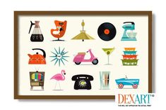 an art print with different types of objects