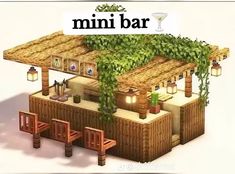 an image of a small bar made out of wood with plants growing over it and the words mini bar below