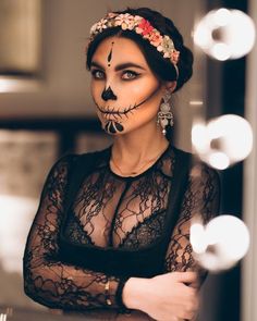 Makijaż Sugar Skull, Beautiful Halloween Makeup, Sugar Skull Halloween