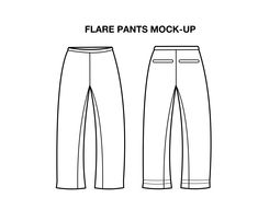 the front and back view of flare pants mock up, with an image of the bottom part