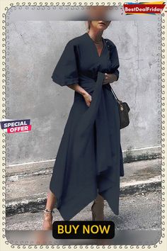 Tie Waist Solid Color Irregular Short Sleeve Dress for Women Chic V-neck Shirt Dress In Solid Color, Elegant V-neck Beach Shirt Dress, Elegant V-neck Shirt Dress With Button Closure, Elegant Black V-neck Shirt Dress, Black V-neck Shirt Dress With Button Closure, Swimwear Dress, Short Sleeve Pattern, Loungewear Set, Women's Fashion Dresses