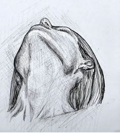 a pencil drawing of a woman's back with her hands on her hips and head in the air