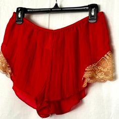 .New Without Tags Sheer Lace Red Shorts Lingerie For Women Red Lace Top, Vintage Slip Dress, Black Fishnets, Lace Slip Dress, Lace Slip, Bra And Panty Sets, Purple Lace, Red Shorts, Sheer Chiffon