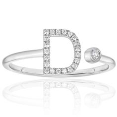 ♥ Add a touch of glam to your jewelry collection with this beautiful initial letter D diamond ring. This lightweight 14k solid gold and natural diamond ring is a must-have for the personalized jewelry lover. You can choose between 14k White Gold, 14k Yellow Gold, or 14k Rose Gold. ♥ Diamond Initial Ring 14k Gold / Diamond Letter Ring / Personalized Initial Diamond Ring / Single Initial Diamond Ring / Name Letter Ring / Diamond Monogram Ring / Diamond Alphabet Ring / Personalized Diamond Ring / Personalized Gift / Real Solid Gold Ring ♥ Product Details: Item Number: YDG-R0086D Metal: 14k Solid Gold Stone Shape(s): Round Stone Type: Diamond Number of Diamonds: 22 Minimum Total Carat Weight: 0.10 Average Color: G-H Average Clarity: VS2-SI1 Setting Type: 21 Prong, 1 Bezel Width (mm): 6.3 Heigh Luxury Diamond Ring With Initials For Gift, Initial Open Ring With Diamond Accents, Alphabet Ring, Diamond Monogram, Ring Name, Letter Ring, Monogram Ring, Natural Diamond Ring, Letter D