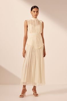 Clemence High Neck Midi Dress | Cream | Dresses | Shona Joy Shona Joy Clemence, Classy Midi Dresses, Cream Dresses, Shona Joy Dress, High Neck Midi Dress, Shona Joy, Chiffon Dress Long, Dress Cream, Maxi Dress Online