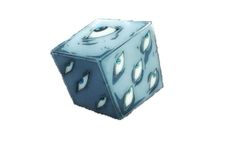 a blue cube with eyes on it