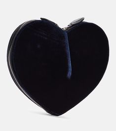 Le Cœur velvet heart clutch in blue - Alaia | Mytheresa Elegant Leather Heart-shaped Bag, Designer Heart-shaped Evening Bag, Elegant Heart-shaped Leather Bag, Velvet Handbag, Heart Clutch, Velvet Clutch, Velvet Heart, Color Names, Wrist Strap