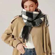 Bird In Bag - Simple scarf female wind warm shawl scarf imitation cashmere warm autumn and winter new knitted scarf female Warm Shawl, Simple Scarf, Tassel Scarf, Shawl Scarf, Warm Autumn, Plaid Design, Bird In Bag, Cozy Knits, Olivia Mark