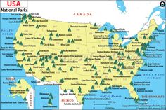 a map of the usa with trees on it and words that read usa national parks