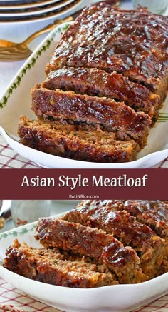 Moist and flavorful Asian Style Meatloaf flavored with hoisin and soy sauce. Delicious served with rice for a truly Asian taste. | RotiNRice.com #asianstylemeatloaf #meatloaf Asian Meatloaf, Tasty Meatloaf Recipe, Minced Meat Dishes, Delicious Meatloaf, Resepi Biskut, Beef Meatloaf, Best Meatloaf