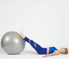 a woman is doing exercises on an exercise ball