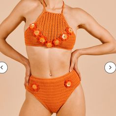 Maiyo London Primrose Crochet Bikini Size S In Orange. Nwt Never Worn - Crochet Halter Neck Bikini Top - Mid Rise Briefs With Medium Coverage - Crochet/Sequin Flower Details - Fully Lined Party Crochet Swimwear For Beachwear, Fitted Crochet Lace Swimwear For Poolside, Fitted Orange Crochet Top For Vacation, Spring Crochet Lace Swimwear, Fitted Crochet Lace Swimwear For Beachwear, Crochet Fitted Swimwear For Party, Fitted Crochet Swimwear For Parties, Fitted Crochet Top For Poolside, Embellished Crochet