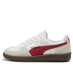 PUMA Palermo Leather 'White Club Red' 396464-05 Red Retro Leather Sneakers, Puma Palermo Outfit, Red And White Sneakers, White Puma Sneakers, Puma Palermo, Vintage Puma, Club Red, Pretty Shoes Sneakers, Shoe Wishlist