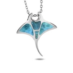 Alamea Sterling Silver Larimar Manta Ray Pendant Necklace This sea life-inspired sterling silver manta ray pendant stuns with vibrant, ocean blue larimar. Pendant approx. 1-1/16"L x 1"W; chain approx. 16"L with 1" extender Stamped .925, rhodium plating Cable chain with lobster-claw clasp Made in China Stone Information All sizes and weights approximate Larimar - 5x9mm, 4x6mm, 3x4mm Turquoise Ocean-inspired Sterling Silver Jewelry, Ocean-inspired Turquoise Sterling Silver Jewelry, Manta Rays, Hawaiian Jewelry, Larimar Pendant, Larimar Stone, Manta Ray, Caribbean Sea, Gemstone Necklace Pendant