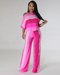 DETAILS Polyester Spandex Great Stretchy Model is wearing a S Size (in) Bust Waist Hips Top Pants S 43.3 25.2 36.2 22.4 43.3 M 44.9 26.8 37.8 22.8 43.7 L 46.4 28.3 39.4 23.2 44.1 1XL 48.0 29.9 40.9 23.6 44.5 2XL 49.6 31.5 42.5 24.0 44.9 Pink Two-piece Summer Pants, Pink Matching Set Bottoms For Loungewear, Pink Matching Set Loungewear Bottoms, Pink Loungewear Matching Set Bottoms, Pink Two-piece Set For Spring, Pink Matching Set Bottoms For Spring, Pink Stretch Summer Sets, Casual Pink Matching Pant Set, Pink Stretchy Two-piece Set