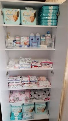 the shelves are filled with baby products and diapers