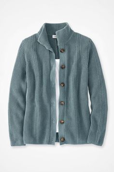 Shaker Detail Button Cardigan - Coldwater Creek Coldwater Creek Outfits, Soccer Moms, Trendy Cardigans, Denim Vests, Just Style, Dressed To The Nines, Green Cardigan, Casual Cardigans, Button Cardigan