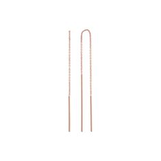 Are you casual or classy? This pair of threader style earrings looks great with either attire! The earrings are crafted of quality 14 karat rose gold and feature two bars  measuring 3/4 inch and 1 1/4 inch  dangling from a chain. The total length is 2 and 1/8 inches. Thread the shorter bar through your ear piercing for a chic new style everyone will be admiring. Everyday Rose Gold Sterling Silver Linear Earrings, Minimalist 14k Rose Gold Linear Earrings, Modern Rose Gold Threader Earrings, Rose Gold 14k Linear Earrings For Pierced Ears, Elegant Rose Gold Sterling Silver Threader Earrings, Rose Gold Linear Earrings 14k Gold, Rose Gold 14k Linear Earrings, Elegant Rose Gold Threader Earrings With Ear Wire, Minimalist 14k Rose Gold Threader Earrings