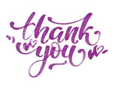 the words thank you are written in pink ink on a white background with some type of lettering