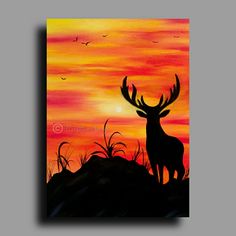 a painting of a deer standing on top of a hill