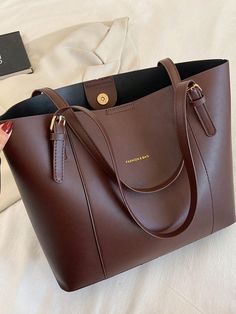 Vintage Minimalist Large-Capacity Commuter Tote Bag For Women, 2024 New Trendy One Shoulder Handbag Brown Elegant   Pu Letter,Plain Square Bag   Women Bags, size features are:Bust: ,Length: ,Sleeve Length: Minimalist Handbag, Brown Tote Bag, Brown Tote, Trendy Tote Bags, Brown Handbag, Vintage Handbags, Square Bag, Maternity Bag, Shoulder Handbags