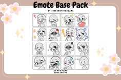 the emotte base pack is shown with different expressions and shapes for each character