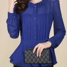 Plus Size Peplum Top, Plus Size Office, Long Sleeve Shirt Women, Plus Size Peplum, Blouse Details, Kaftan Designs, Office Shirt, Mini Homecoming Dresses, Women Office