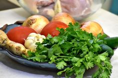 some vegetables are sitting in a bowl on a table