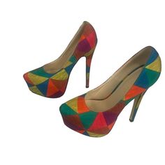 Liliana Women's Colorblock Rainbow Maniac-6 Pumps Size 7.5 These Must-Have Liliana Women's Colorblock Rainbow Maniac-6 Pumps Combine The Best Of Fashion And Function. With Its Vibe-Worthy Color Blocking, Stylish V-Cut At The Front And A Comfortable Heel That Fits Right In With An Active Lifestyle, This Is Practicality At Its Fashionable Best. Be The Envy Of Your Friends And Show The World That You’re A True Trend-Setter. Order Your Size Today! -Liliana Women's Colorblock Rainbow Maniac-6 Pumps S Multicolor Platform Heels With Round Toe, Rainbow Platform Heels With Round Toe, Rainbow Round Toe Platform Heels, Multicolor Platform Heels With Closed Toe, Multicolor Closed Toe Platform Heels, Multicolor Platform Heels, Multicolor High Heel Platform Shoes, Multicolor Platform High Heels, Multicolor High Heel Platform Heels