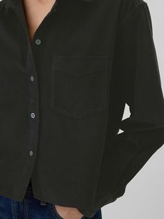 Smooth corduroy weave. Dropped shoulder, long sleeves with button cuffs. Spread collar, button front. Patch pocket at chest. Curved shirttail hem. #516568 Corduroy Shirt, Drop Shoulder, Patch Pocket, Button Downs, Gap, Button Down Shirt, Long Sleeves, Cuff, Collar