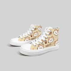 Kawaii Miao Kitty High Top Canvas Shoes - Women's - Bobo's House Asian Crafts, Customized Shoes, Everyday Shoes, Canvas Shoes Women, Top Design, Custom Shoes, Canvas Shoes, Canvas Material, High Top